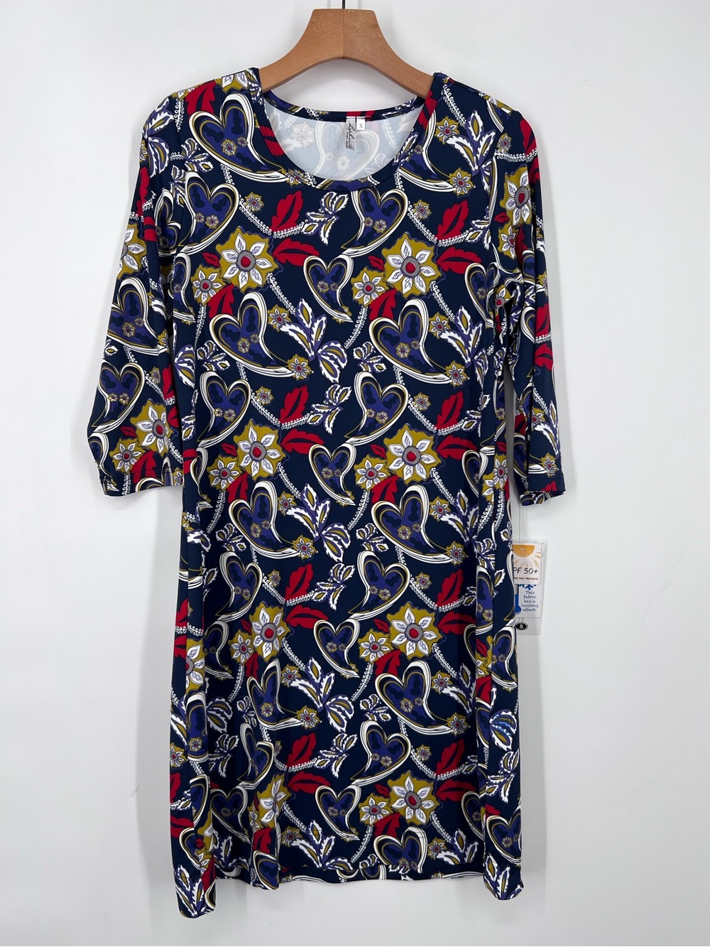 Lulu B NEW Navy Floral Heart Print UPF Knee Length Dress Small